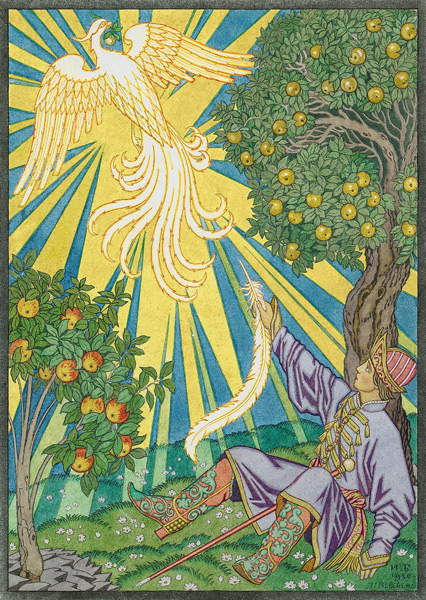 Illustration for the Fairy tale of Ivan Tsarevich, the Firebird, and the Gray Wolf à Ivan Jakovlevich Bilibin