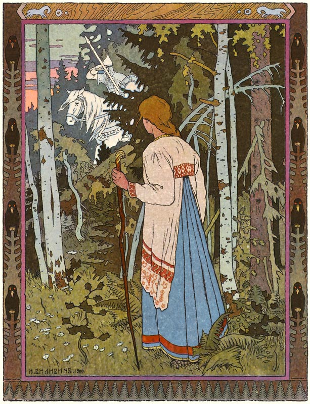 Illustration for the Fairy tale of Vasilisa the Beautiful and White Horseman à Ivan Jakovlevich Bilibin