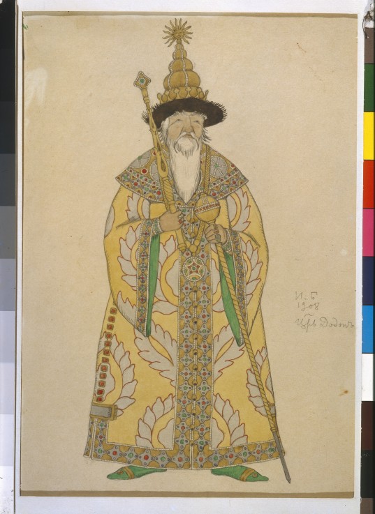 Tsar Dadon. Costume design for the opera The golden Cockerel by N. Rimsky-Korsakov à Ivan Jakovlevich Bilibin