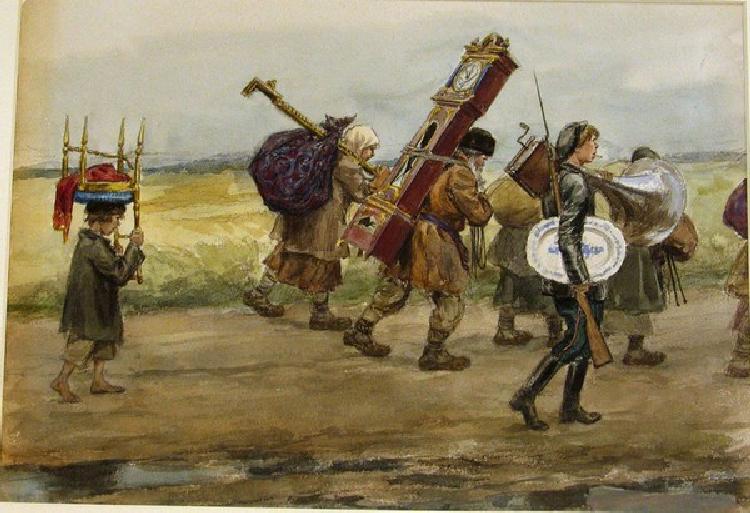 Bauern auf dem Heimweg nach der Plünderung des Hauses des Gutsbesitzers (Aus der Aquarellserie Russi à Iwan Alexejewitsch Wladimirow