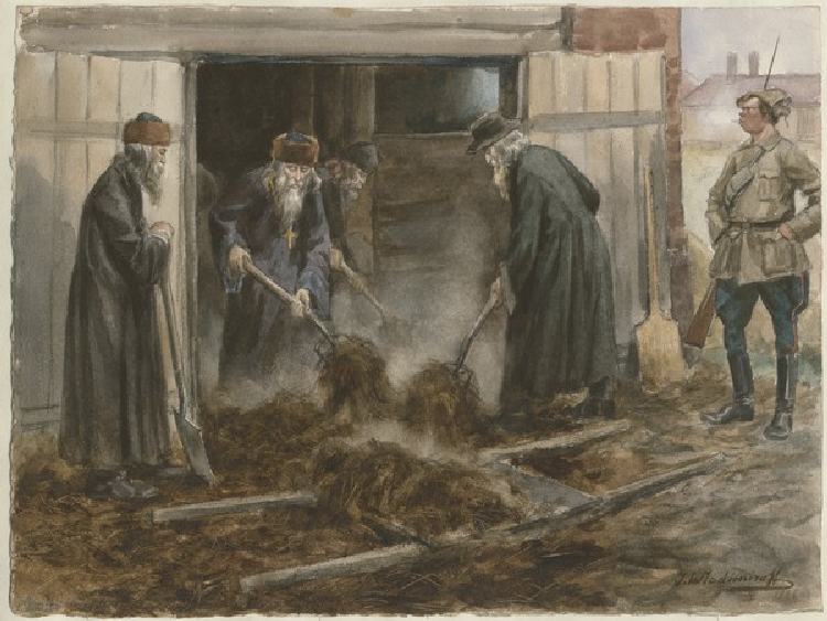 Die russische Priester schaufeln Heu: September 1918 (Aus der Aquarellserie Russische Revolution) à Iwan Alexejewitsch Wladimirow