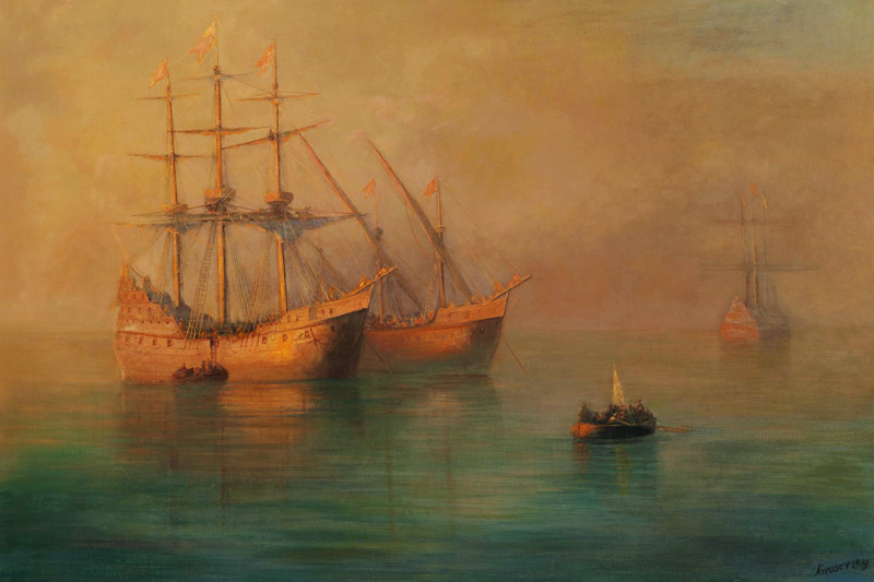 The arrival of Fleet of Christopher Columbus à Iwan Konstantinowitsch Aiwasowski