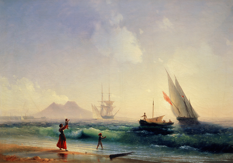 Fishermen welcome on the shore of the Bay of Naples à Iwan Konstantinowitsch Aiwasowski