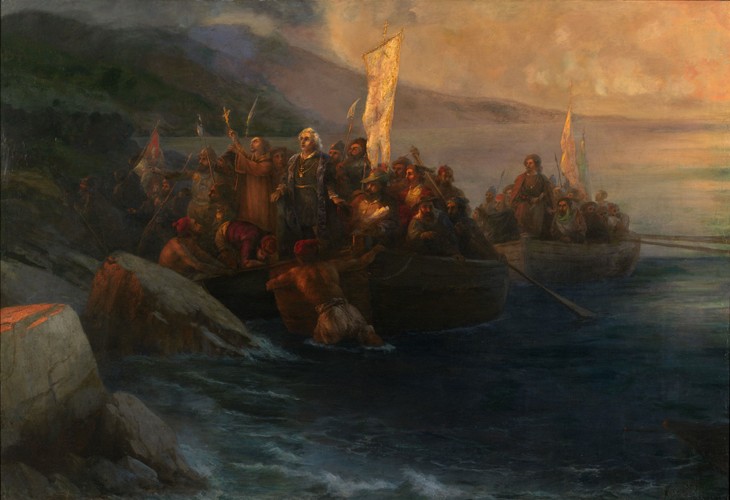 The Disembarkation of Christopher Columbus on San Salvador, 12th October 1492 à Iwan Konstantinowitsch Aiwasowski