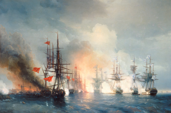 Russian-Turkish Sea Battle of Sinop on 18th November 1853 à Iwan Konstantinowitsch Aiwasowski