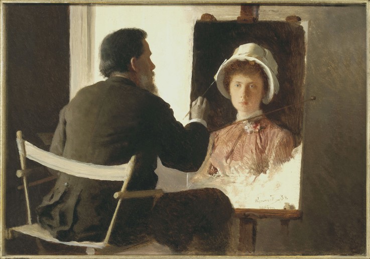 Kramskoy Painting a Portrait of his Daughter à Iwan Nikolajewitsch Kramskoi