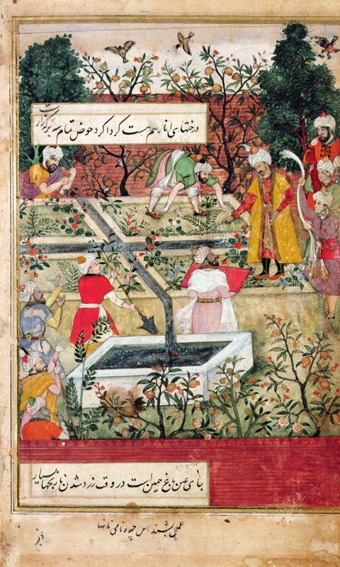 Emperor Babur (c.1494-1530) surveying the establishment of a Garden in Kabul, c.1600 à J. Dorman