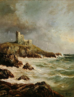 Ruined Castle on Rocky Shore, 1889 (oil on canvas) à J. H. Blunt