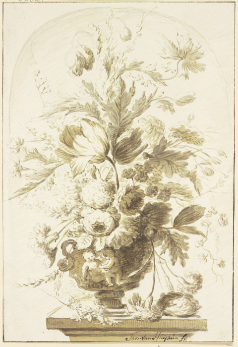 Bouquet in einer Vase in einer Nische stehend à J. H. van Loon