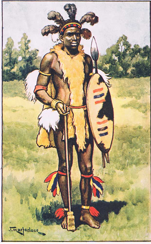 Zulu chief, from MacMillan school posters, c.1950-60s à J. Macfarlane