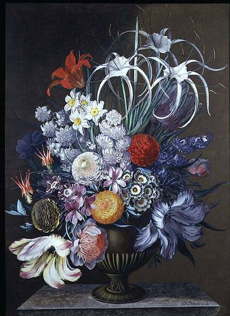 Still life of flowers (one of a pair) à J.A. Simson