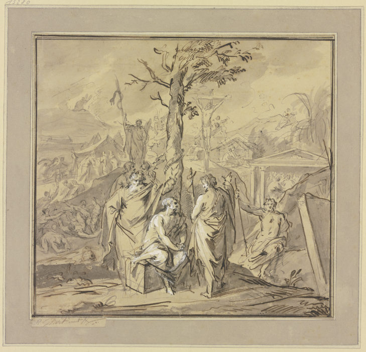 Ein am Baum der Erkenntnis Sitzender erhält Unterweisungen von Moses und Johannes dem Täufer, im Hin à Jacob de Wit