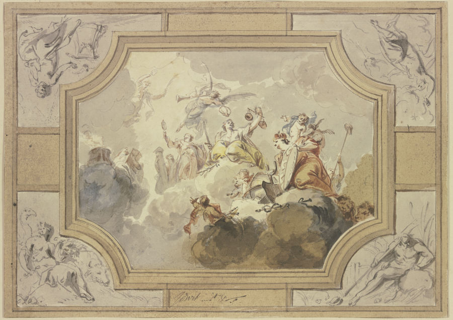 Justitia und die Wahheit, umgeben von den Personifikationen der vier Elemente à Jacob de Wit