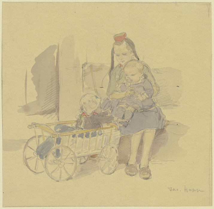 Drei Kinder mit Leiterwagen à Jacob Happ