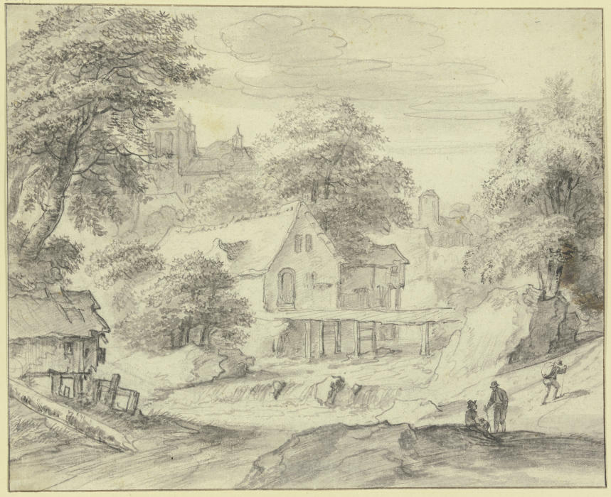 Dorf mit Kirche an einem Fluss à Jacob Isaacksz. van Ruisdael
