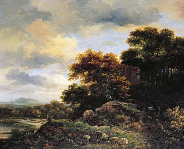 Landscape with Wooded Hillock à Jacob Isaacksz van Ruisdael