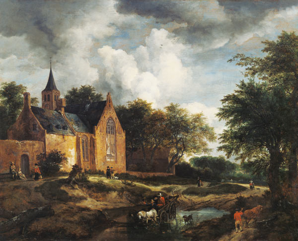 Paysage vieille église à Jacob Isaacksz van Ruisdael