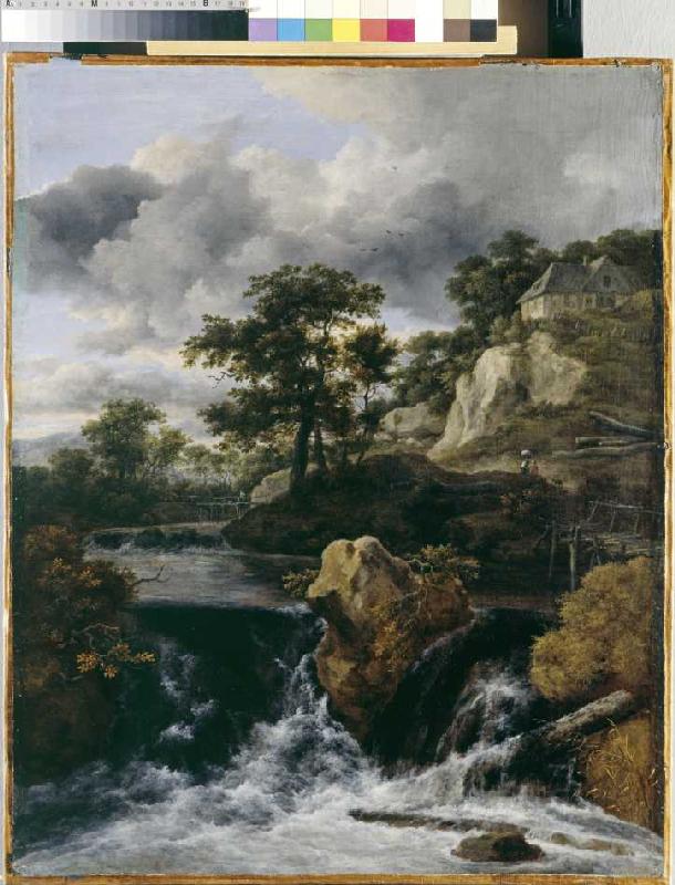 Hügellandschaft mit Wasserfall à Jacob Isaacksz van Ruisdael
