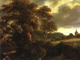 Paysage de colline avec le chêne