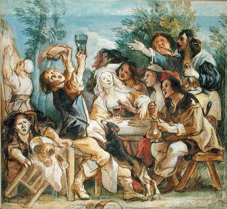 A Party Drinking Outside an Inn (w/c heightened with white on paper) à Jacob Jordaens