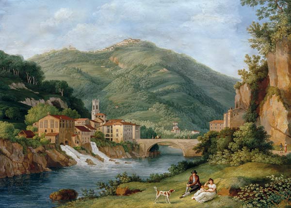 Brücke bei Serraglio su la Lima in Bagni di Lucca (Provinz Lucca / Toskana) à Jacob Philipp Hackert