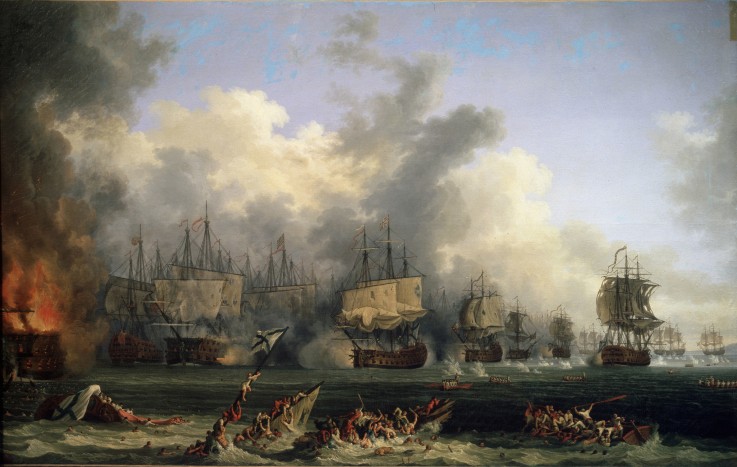 The Sinking of the Russian Battleship St. Evstafius in the naval Battle of Chesma à Jacob Philipp Hackert