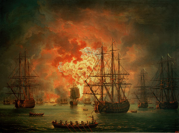 The Destruction of the Turkish Fleet at the Bay of Chesma à Jacob Philipp Hackert
