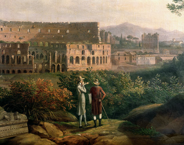 Johann Wolfgang von Goethe (1749-1832) visiting coliseum in Rome à Jacob Philipp Hackert