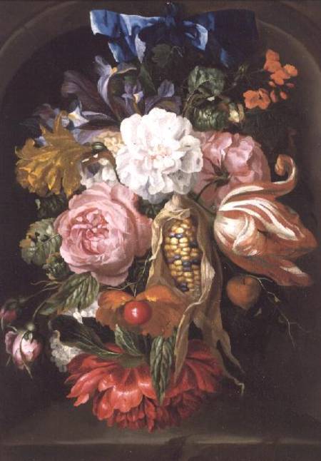Still Life with a Swag of Fruit and Flowers hanging in a Niche à Jacob Rootius
