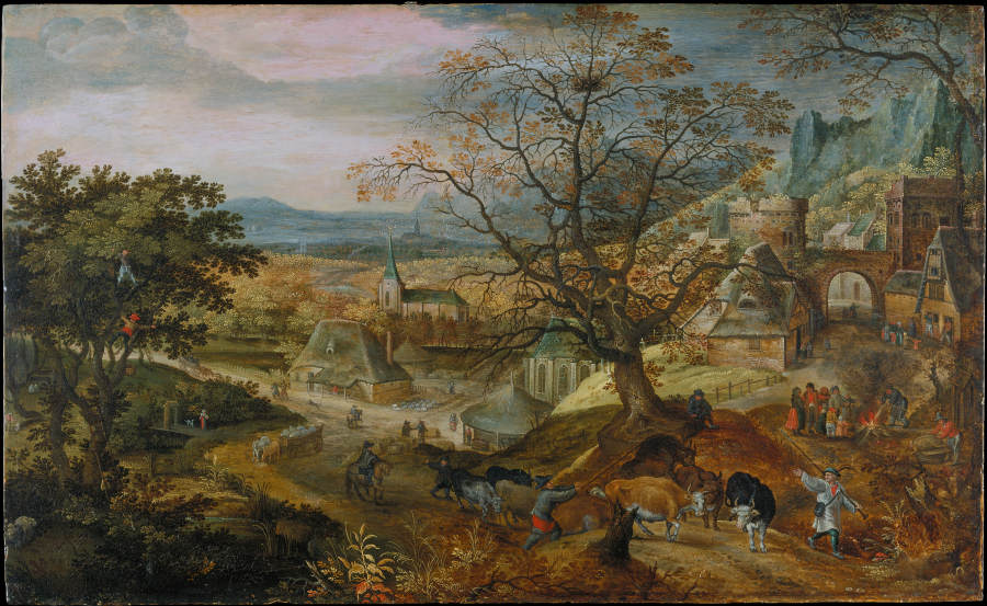 Landscape with Village: "Autumn" à Jacob Savery