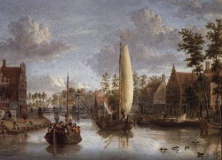 A Canal with barges à Jacob Storck