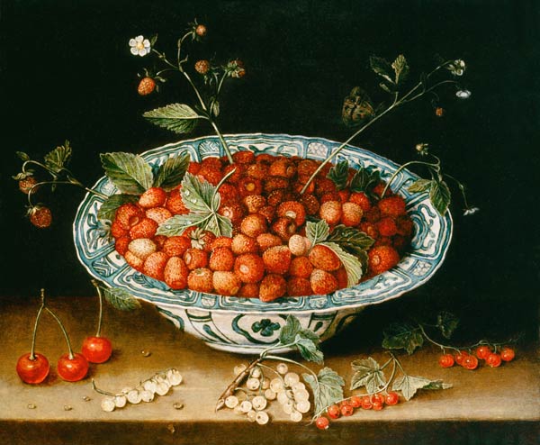 Coupe en porcelaine avec des fraises à Jacob van Hulsdonck