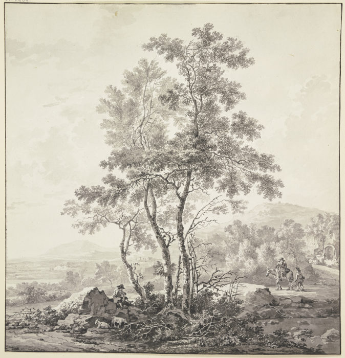 Landschaft mit Birken im Vordergrund à Jacob van Strij