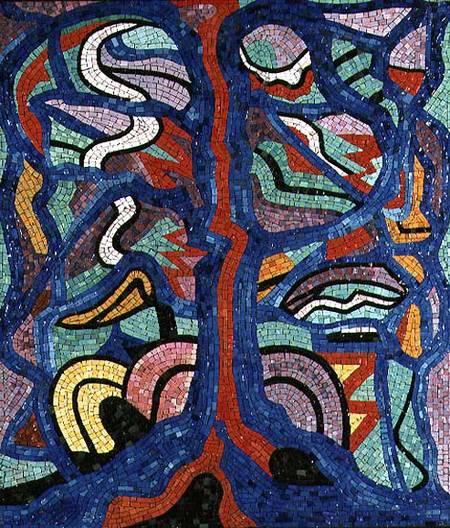 Tree, composition in red, black, blue and yellow à Jacoba van Heemskerck
