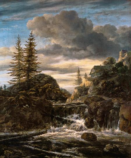 A Norwegian Landscape with a Cascade Waterfall