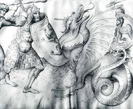 Battle between warriors and a dragon à Jacopo Bellini