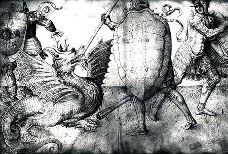 Warriors fighting a dragon à Jacopo Bellini