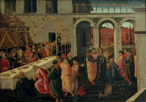 The Banquet of Ahasuerus (tempera on panel) à Jacopo del Sellaio