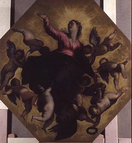 Madonna Carried by Angels (ceiling fresco) à Jacopo Palma le Jeune (Palma il Giovane)