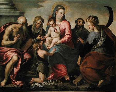 Virgin and Child surrounded by Saint Jerome, Saint Elizabeth, Saint John the Baptist, Saint Francis à Jacopo Palma le Jeune (Palma il Giovane)