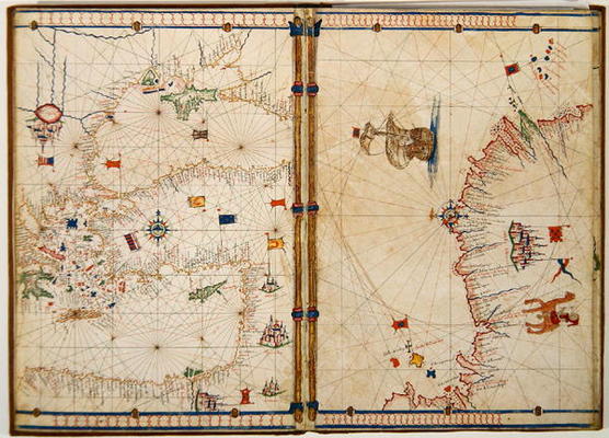 Ms Ital 550.0.3.15 fol.4v-5r Map of the Eastern Mediterranean Coast and Islands, from the 'Carte Geo à Jacopo Russo