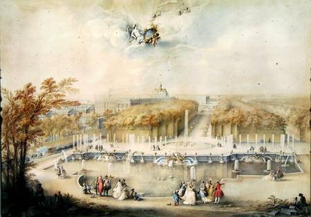 View of the Gardens and the Chateau of Versailles from the Neptune Fountain à Jacqes Andre Portail