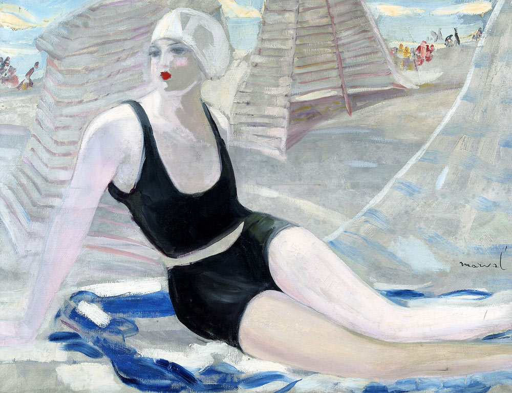 Bather in black swimming suit à Jacqueline Marval