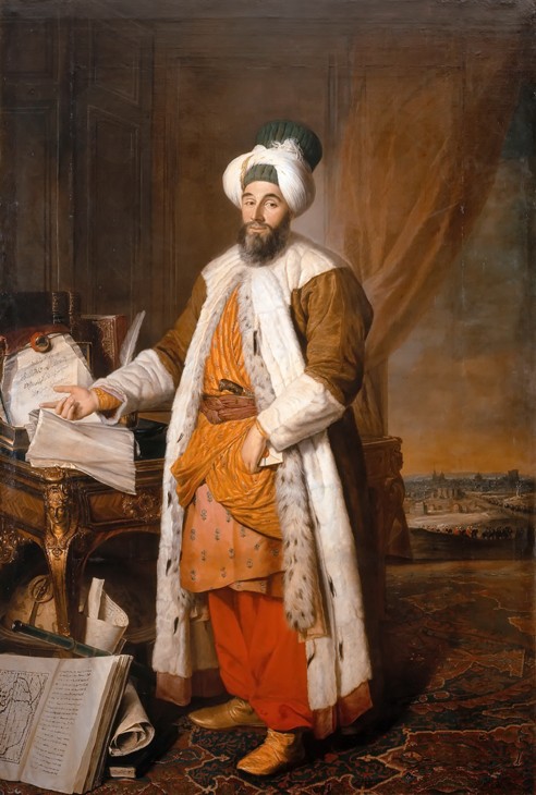 Portrait of Mehemet Said Pacha, Bey of Rumelia, special ambassador of the ottoman Sultan Mahmoud I i à Jacques Andre Joseph Camelot Aved