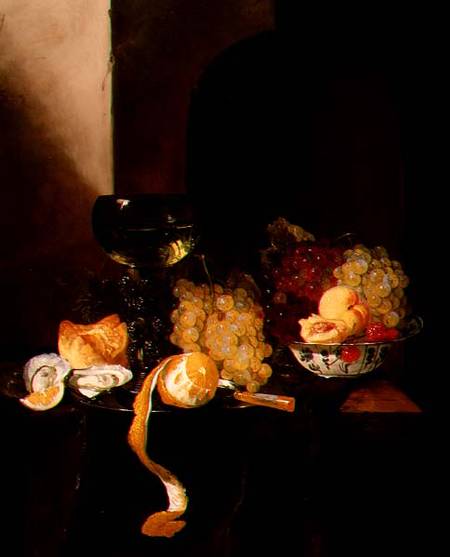 A Still Life with Fruit, a Peeled Lemon and a Roemer on a Ledge à Jacques de Claeuw