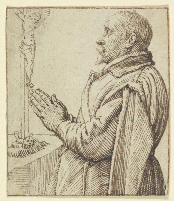 Betender Kavalier vor einem Kruzifix à Jacques de Gheyn II