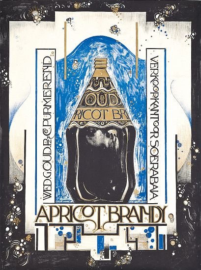 Poster advertising apricot brandy, for the wine and sherry seller Oud à Jacques Jongert