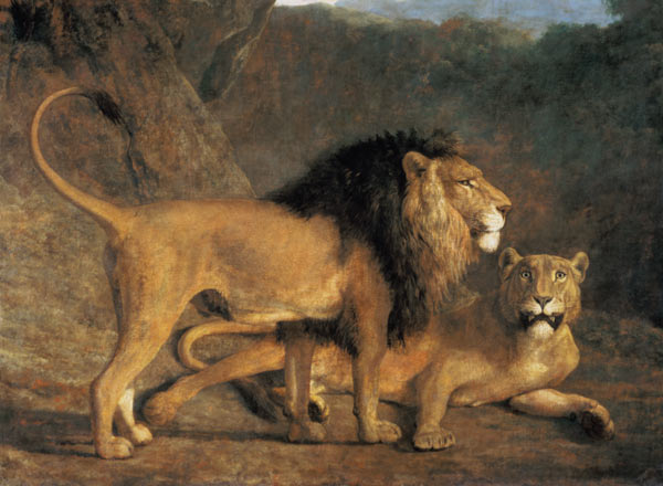 Lion et lionne dans la ménagerie Exeter à Jacques-Laurent Agasse