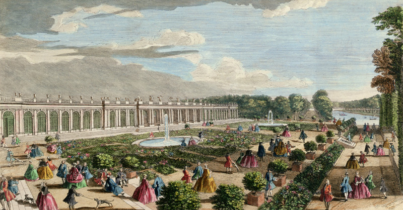 View of the Chateau de Trianon, towards the Parterre (coloured engraving) (see also 171645) à Jacques Rigaud