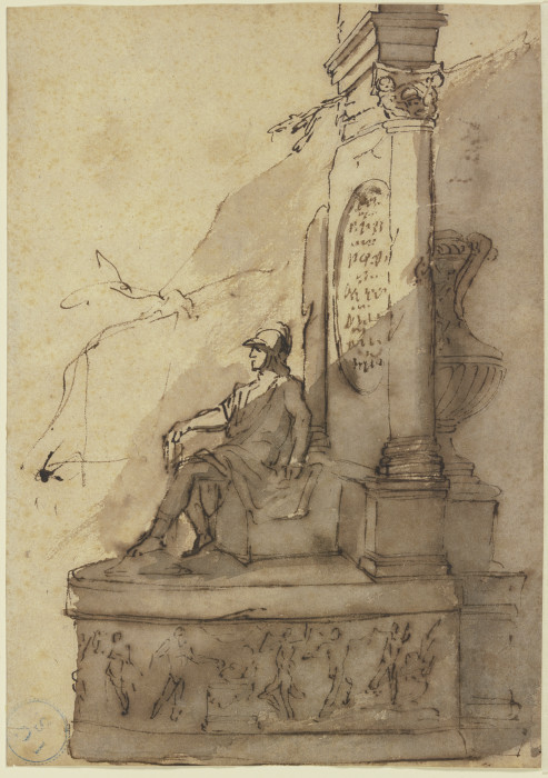 Bildwerk eines auf dem Sockel eines Monuments sitzenden Kriegers à Jacques van Schuppen